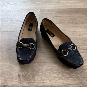Vintage Coach Black Leather Loafers with Gold Accents